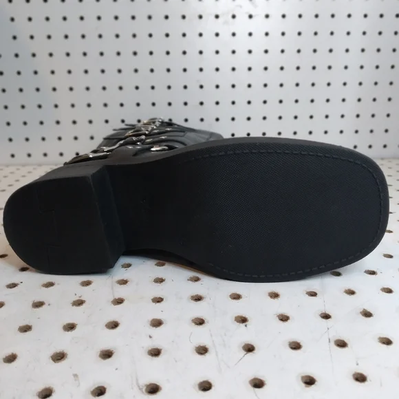 Women's 12.5" Knee High Moto Boots Buckle Strap Gothic Low Chunky Platform Black - Picture 10 of 10